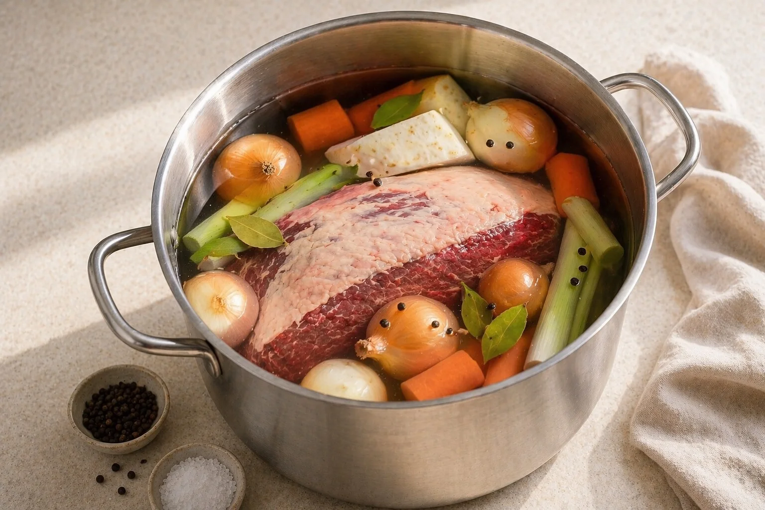 Tafelspitz im Topf mit Gemüse